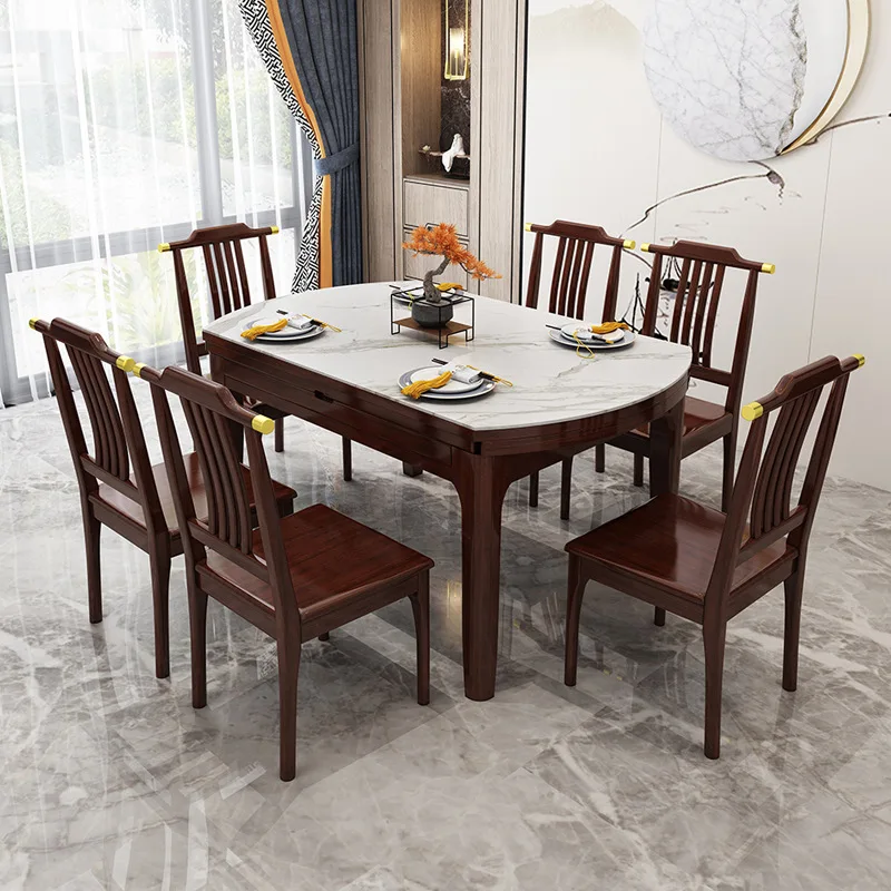 Sintered stone dining table solid wood folding for home use with modern minimalist extendable dining table