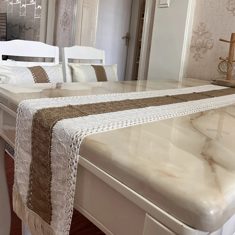 Simples luz luxo corredor de mesa algodão juta emenda estilo boêmio com borlas jantar decoração mesa casa