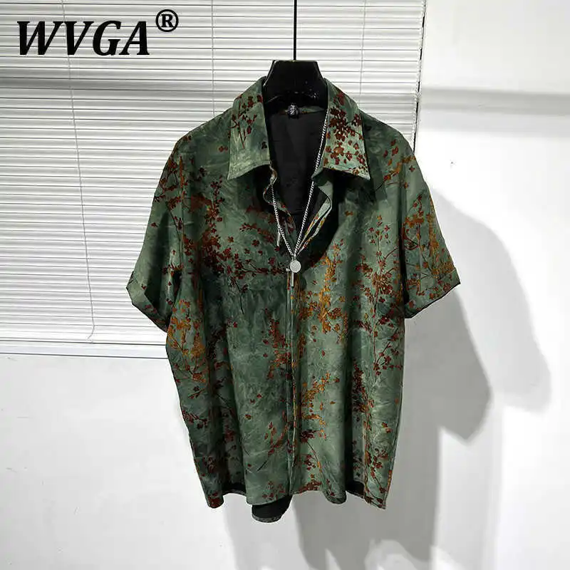 

WVGA Summer New Men Tide Techwear High Street Printed Niche Vintage Short Shirts Stylish Loose Chic Casual Thin Shirt Ins W7721