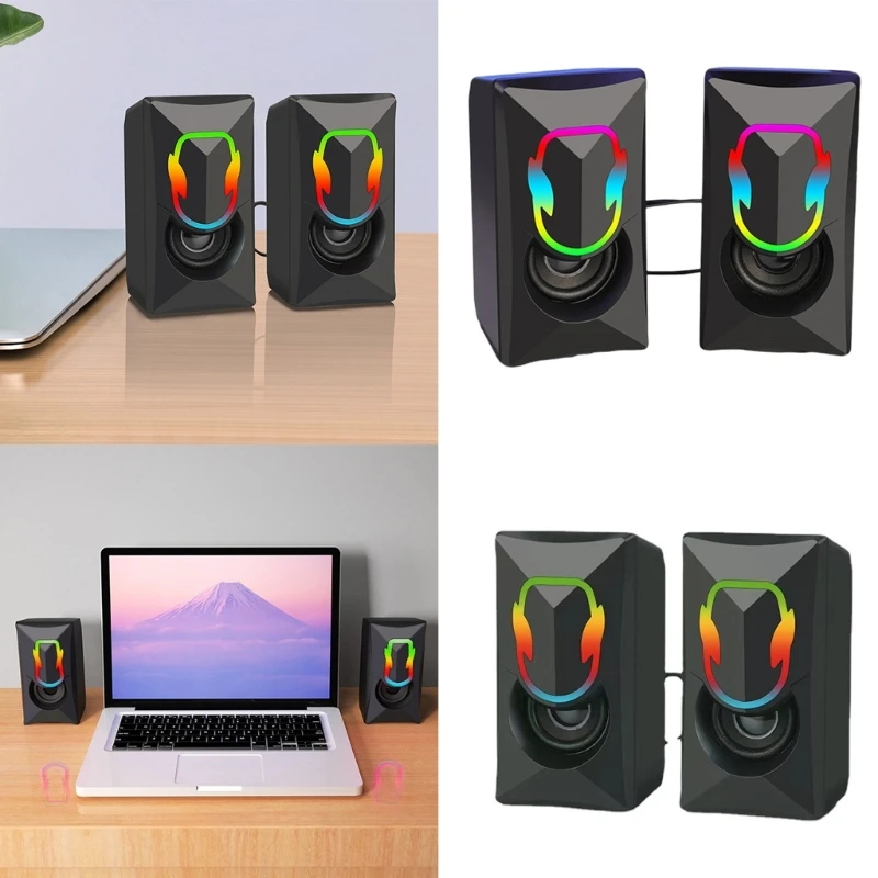 USB-Lautsprecher, 3,5-mm-Anschluss, Desktop-Stereo-Sound, Musik, RGB-Licht, Spiellautsprecher K1KF