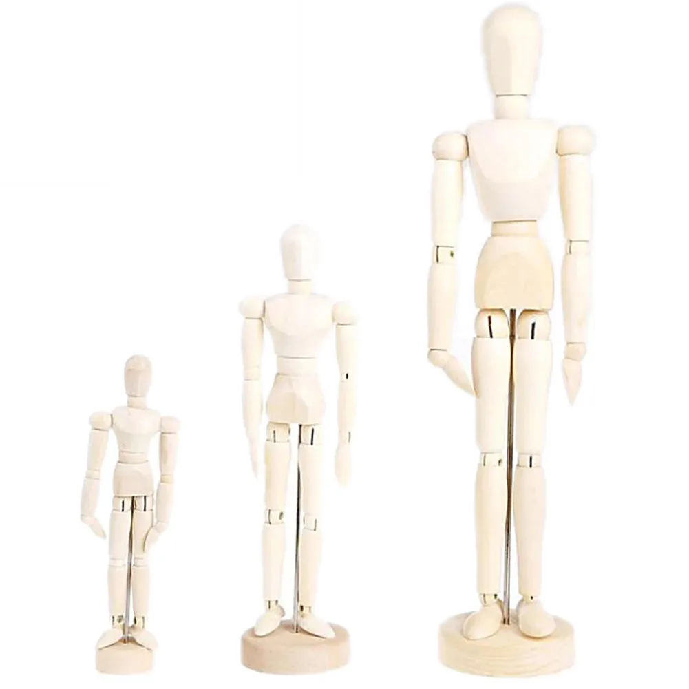 Maniquí de madera con articulaciones móviles para hombre, modelo de dibujo de 4,5 ''/5,5'' y 8 '', 3 tamaños