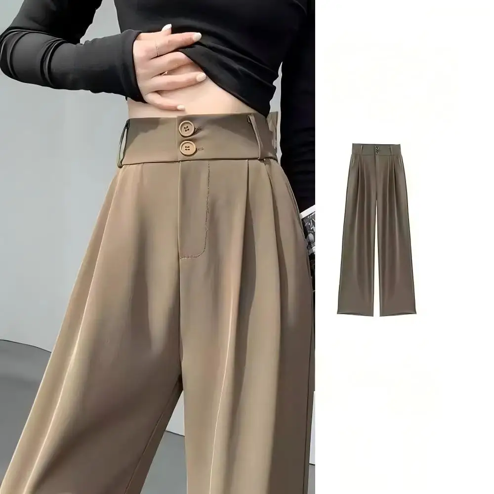 Women Suit Pants Spring Autumn New High Waist Slimming Draping Straight Casual Loose Wide Leg Trousers For Office Daily Wear
