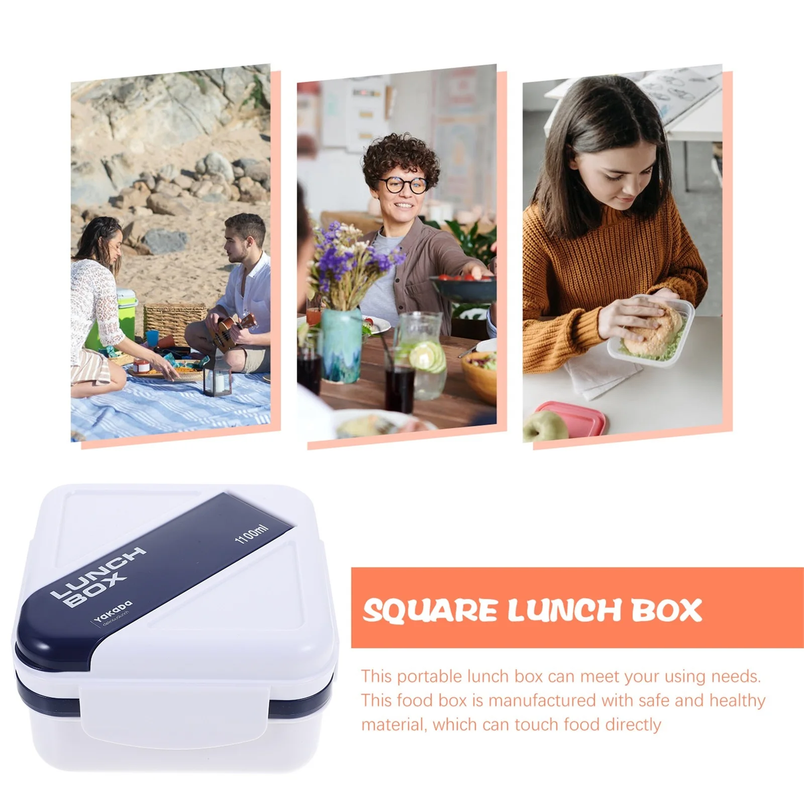 

Lunch Boxes for School Square Container Containers Micro-wave Oven Lunch-box Silica Gel