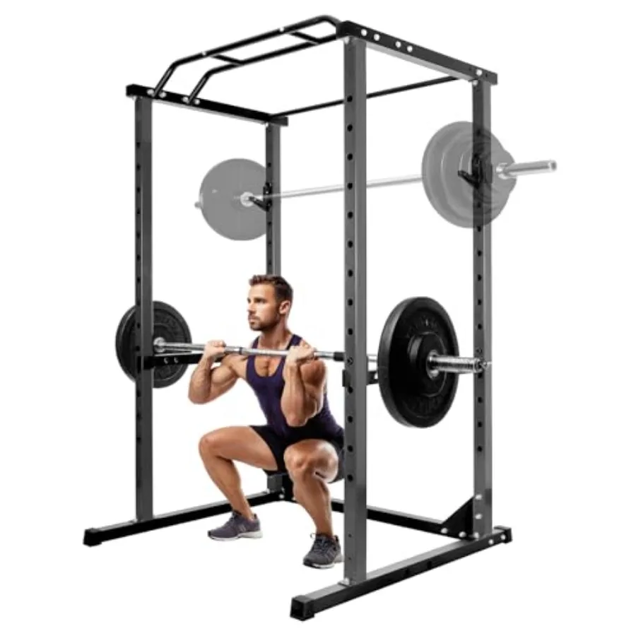 

14 Hole Adjustable Power Rack with 14.0 SQ.FT Footprint 1200 lbs Capacity Power Cage with Training Attachments Squat Rack for H