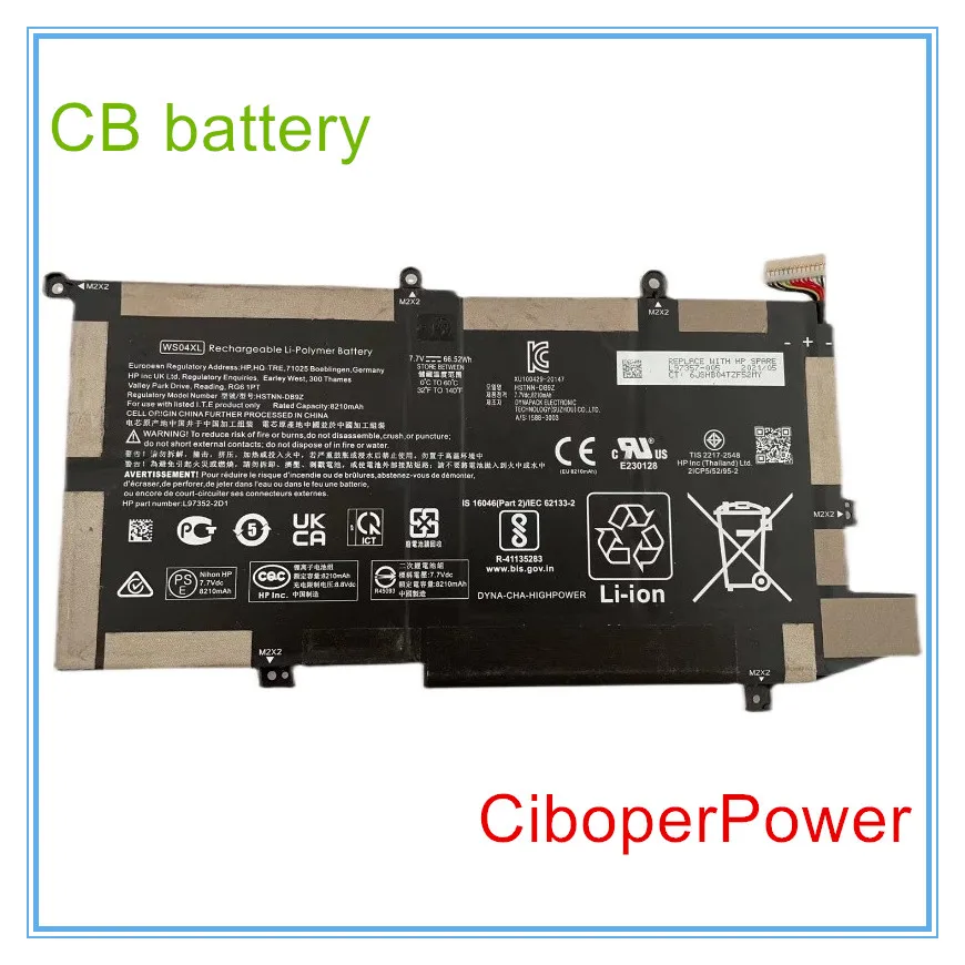 

Original quality Battery WS04XL For x360 14t-ea HSTNN-DB9Z L97357-005 L97352-2D1 7.7V 66.52Wh