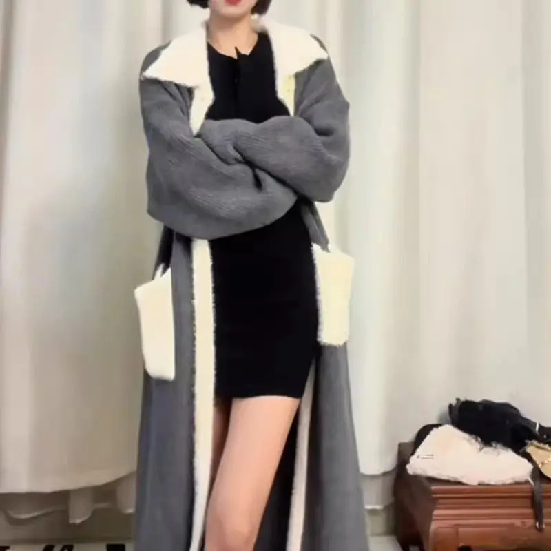 2025 New Style Lazy and Loose Patchwork Synthetic Felt-Like Fur Winter Long-Sleeved Cardigan