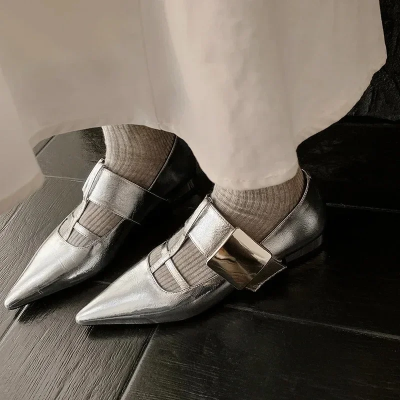 

Новинка 2023 года, весенне-осенние женские туфли-лодочки из натуральной кожи, туфли Джейн из воловьей кожи высотой 22-24,5 см + овчины + свиной кожи с острым носком и Т-образным ремешком и пряжкой