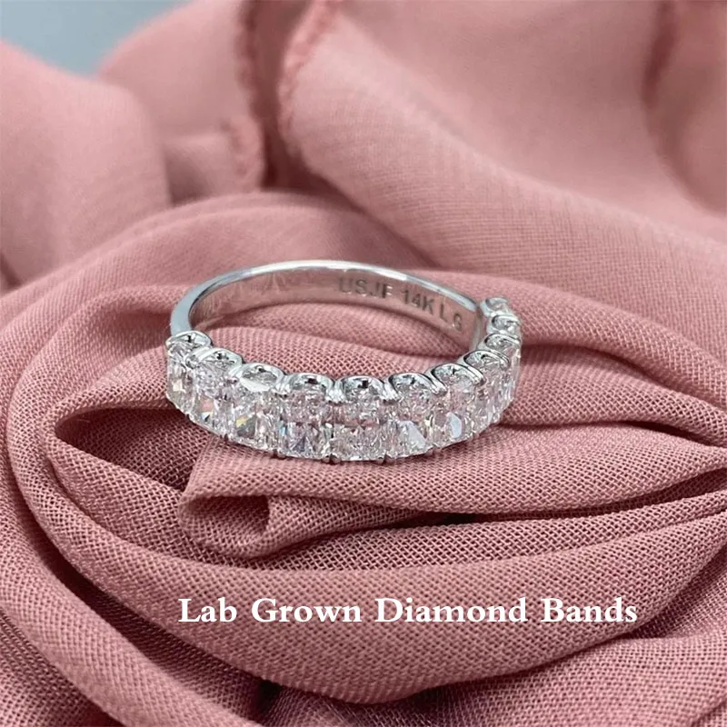 

2.2Ctw DEF Color VS-VVS Radiant Cut CVD HPHT Lab Grown Diamond Half Full Stone Band NO IGI Certificate 14K Gold