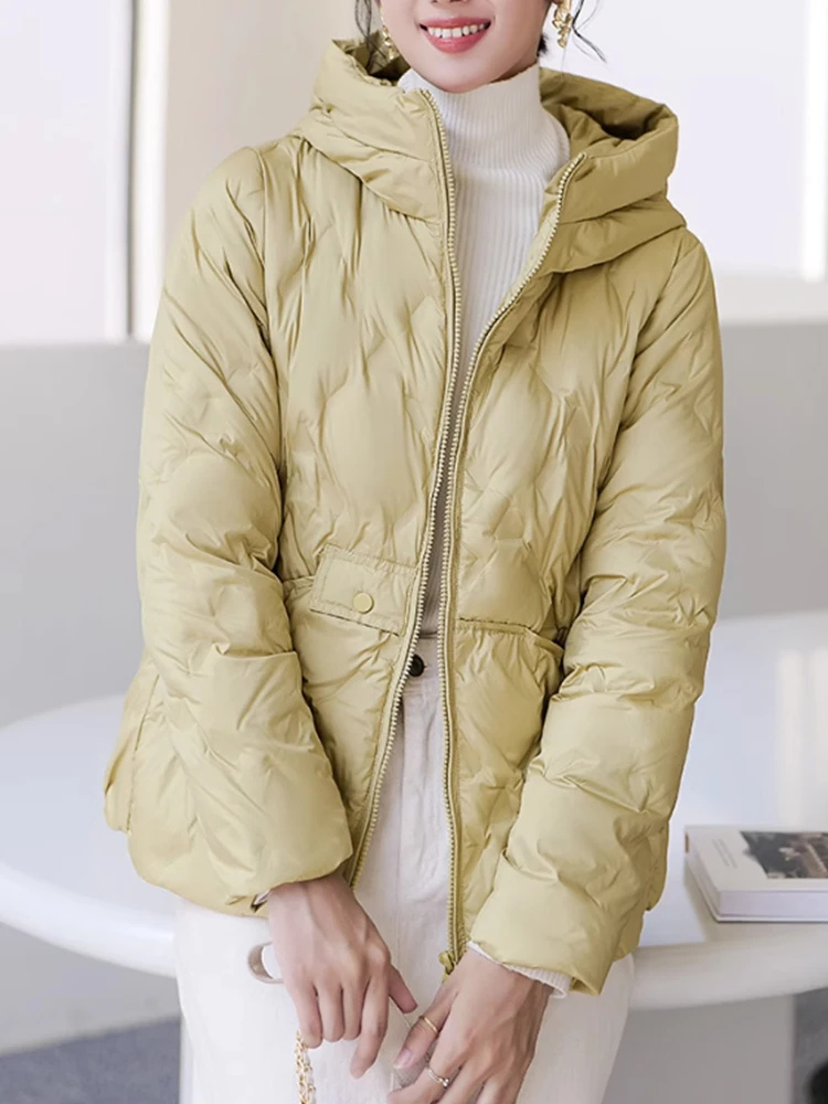 FTLZZ Autumn Winter Casual Lady Hooded Zipper Light Puffer Parka Outwear Women White Duck Down Coat Windproof Jacket