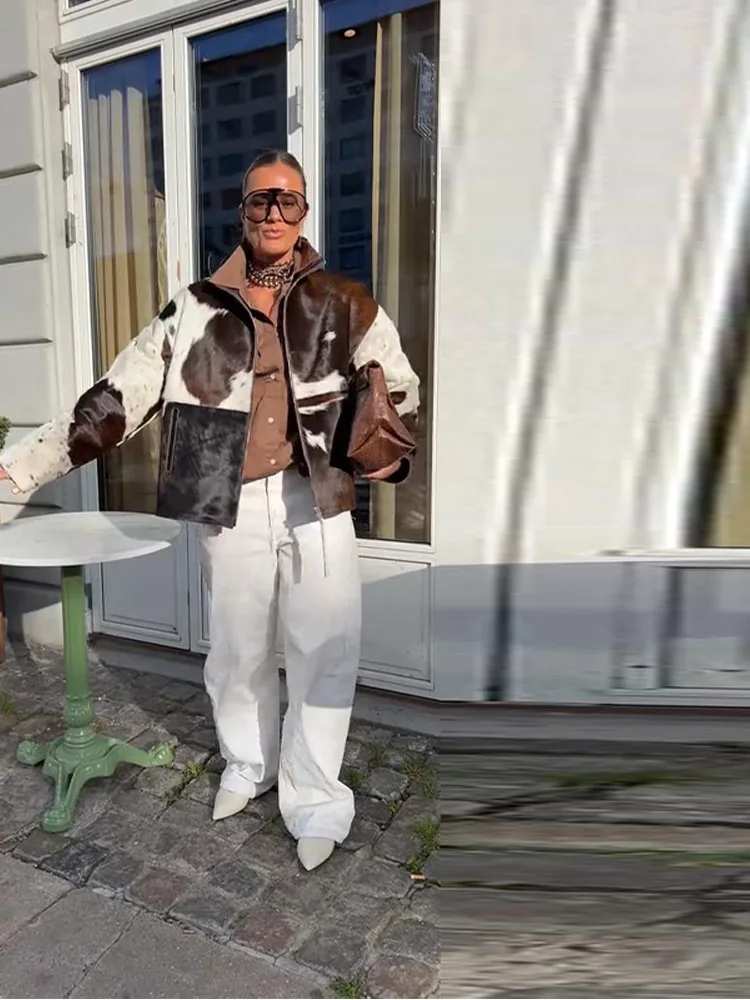 Módní semišová klopa na zip krátká bunda pro ženy volného vzoru s plným rukávem a kapsami, dámské svrchní oblečení 2025 podzimní pouliční dámské svrchní oblečení - náhled 6