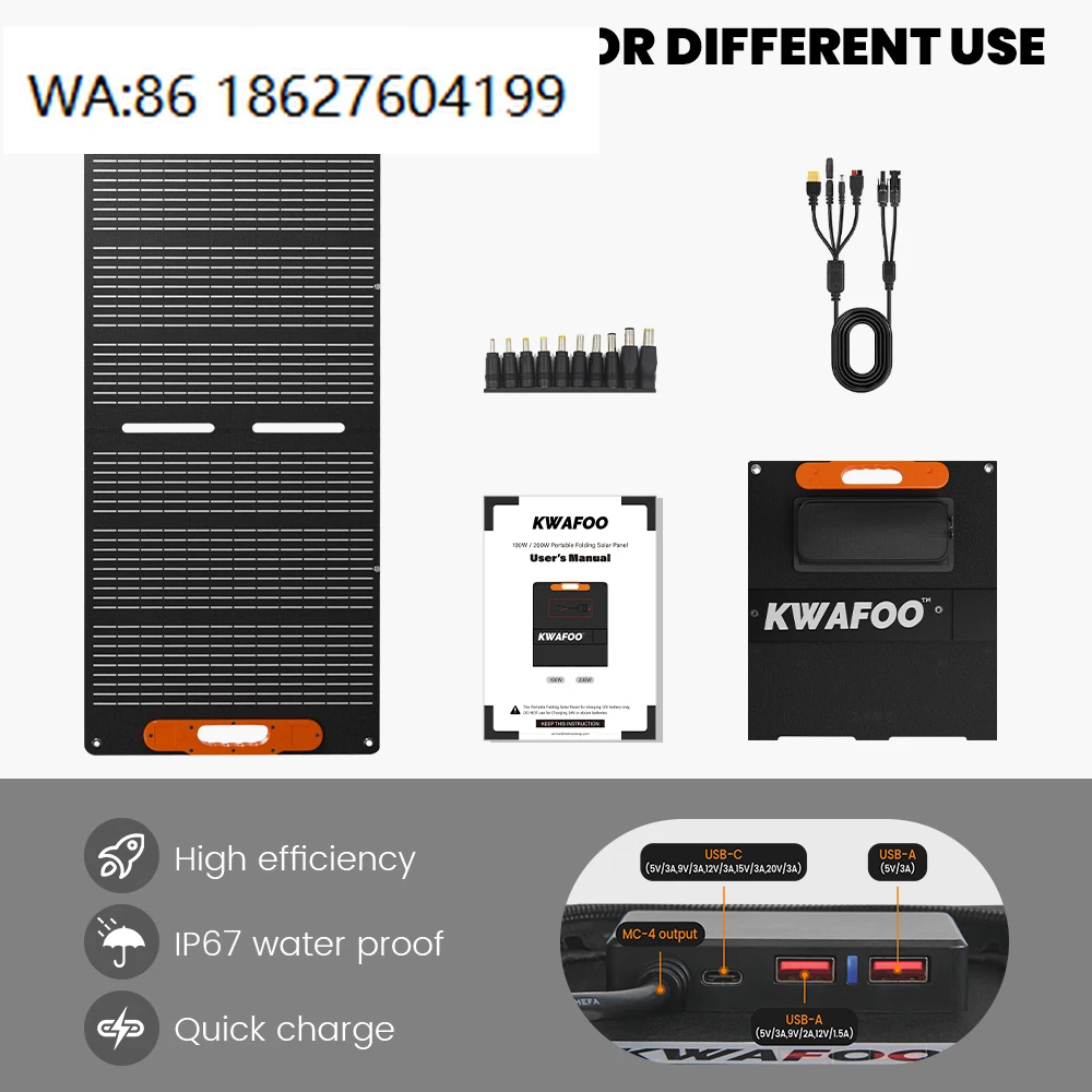 100W 12V Portable Foldable Solar Panel USB PD60W Output 23.5% Efficiency Camping Outdoor Solar Charger Panel