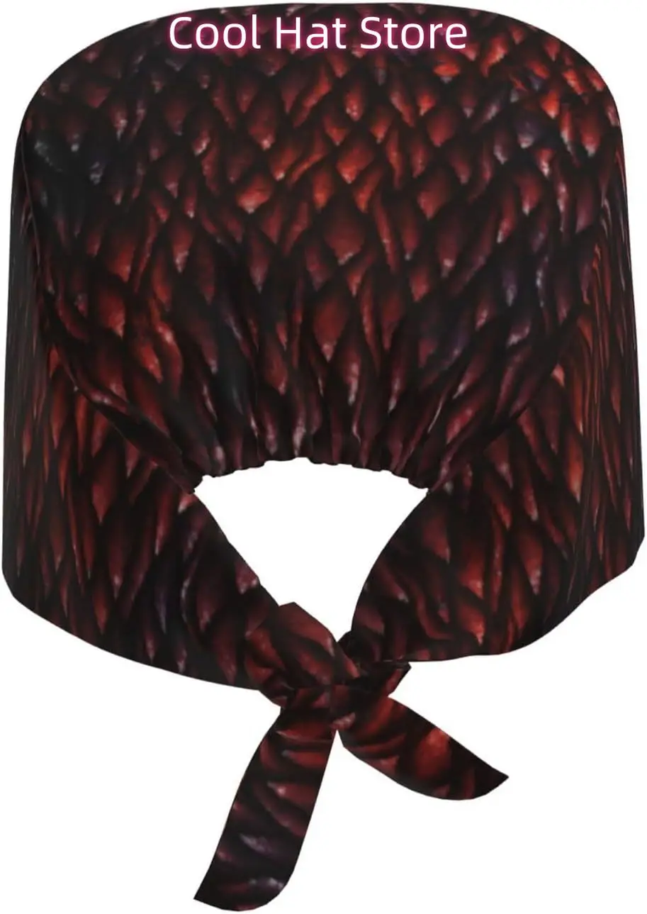 Red Dragon Scale Working Cap Scrub Cap with Sweatband Adjustable Unisex Women Tie Back Hat Nurse  Caps