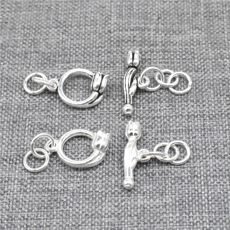 2 juegos de cierres de cadena con diseño de flor en plata de ley 925 para la confección de collares y pulseras.