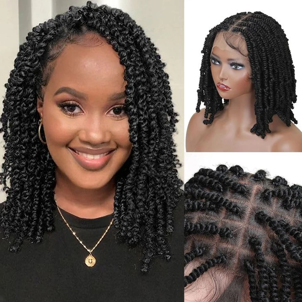 フルレースショートスプリングツイストブレイドウィッグツイストブレイドウィッグ黒人女性用ダブルフルレースノットレスツイストレースウィッグベビーヘア付き