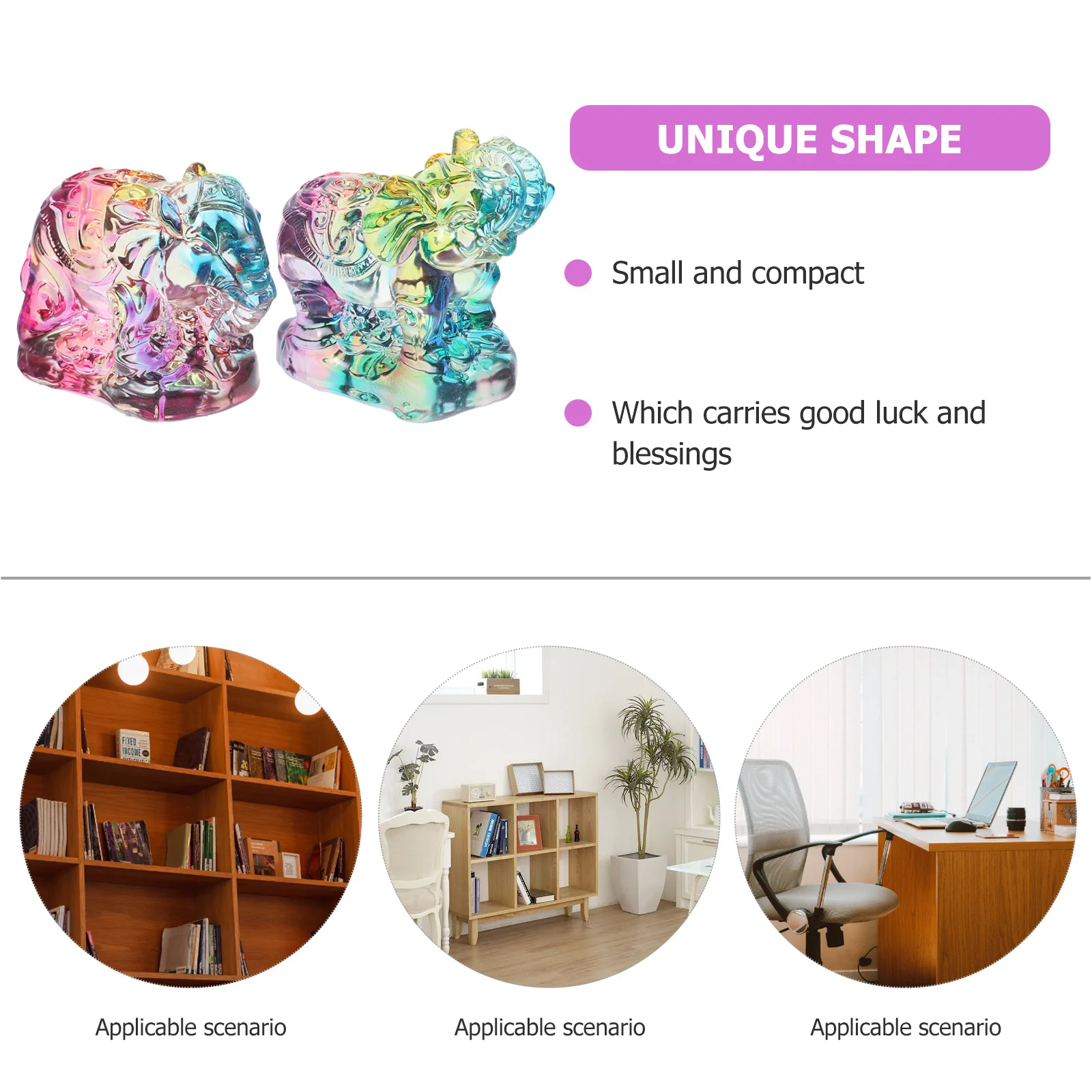 

2Pcs Crystal Elephant Sculpture Elegant Home Office Decor Delicate Statue Animal Shaped Crystal Crafts Elephant Figurines