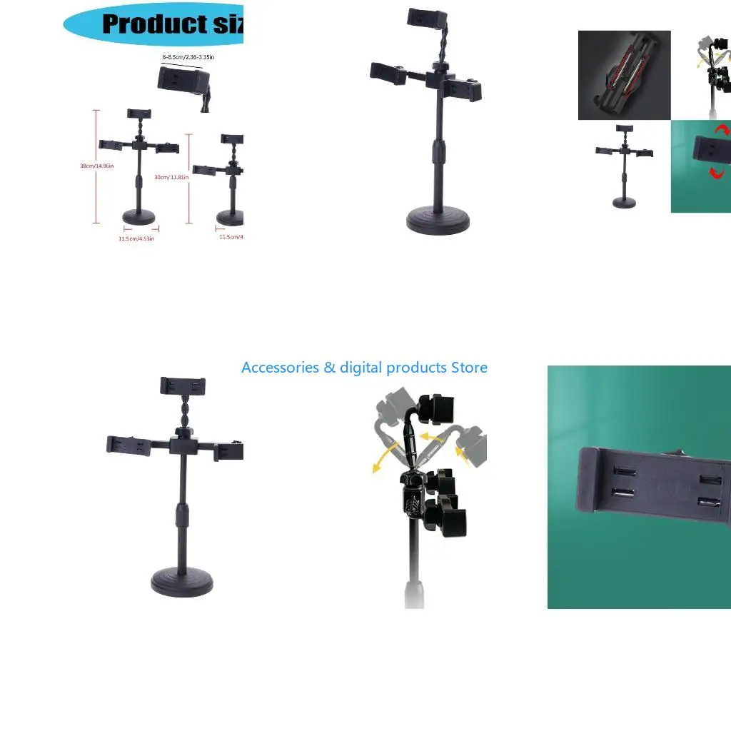 77JD Multiple Phone Bracket Triple Clip Phone Holder For Video Conference Recording