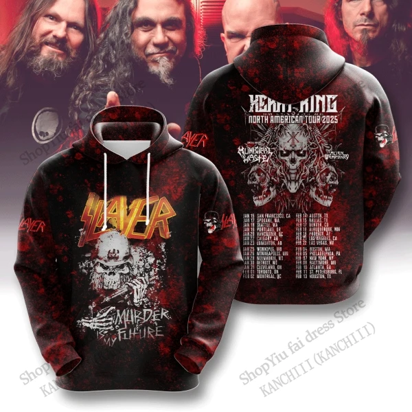 2025 جديد روك القاتل الفرقة ثلاثية الأبعاد طباعة الجرافيك هوديس الرجال النساء موضة المتضخم هوديي البلوز الجمجمة معطف النساء عرق الملابس