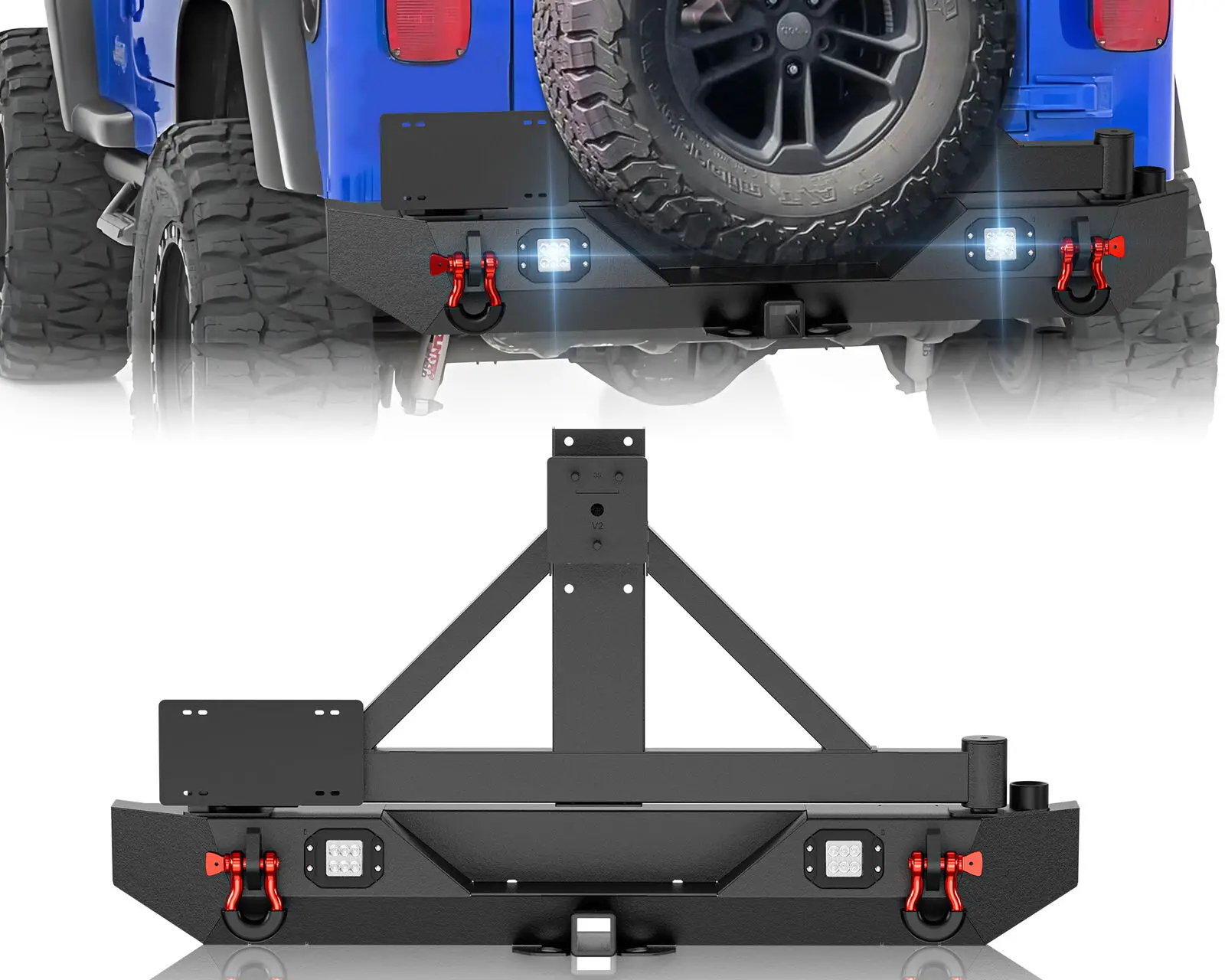 

Rear Bumper with Adjustable Spare Tire Carrier & 2" Hitch Receiver & License Plate Frame for 1987-2006 Jeep Wrangler TJ LJ YJ