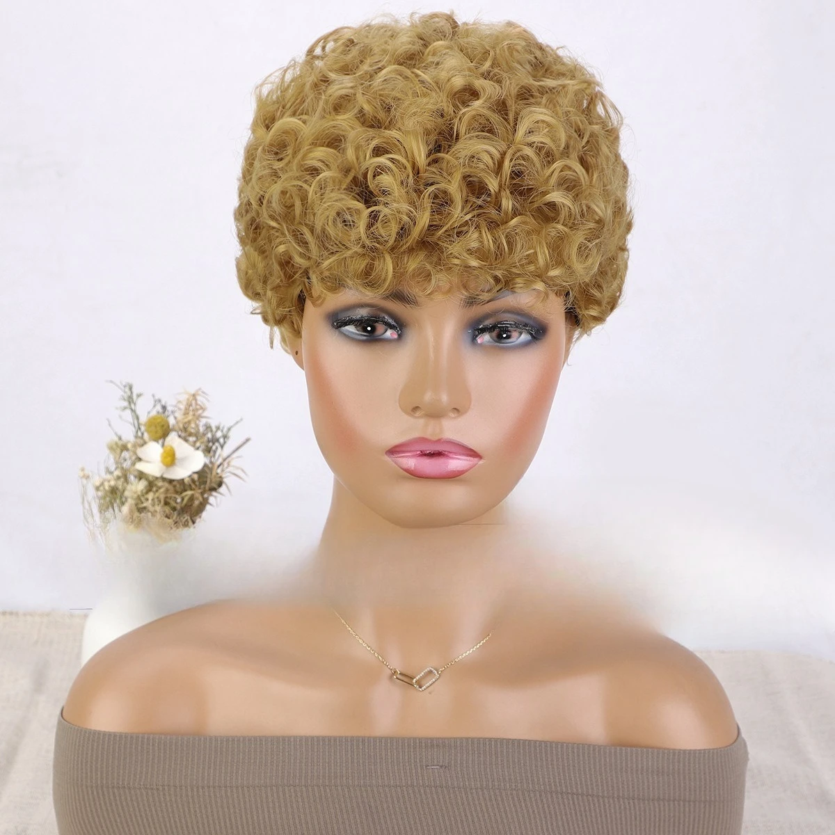 شعر مستعار نسائي قصير مجعد من الألياف الكيماوية #5