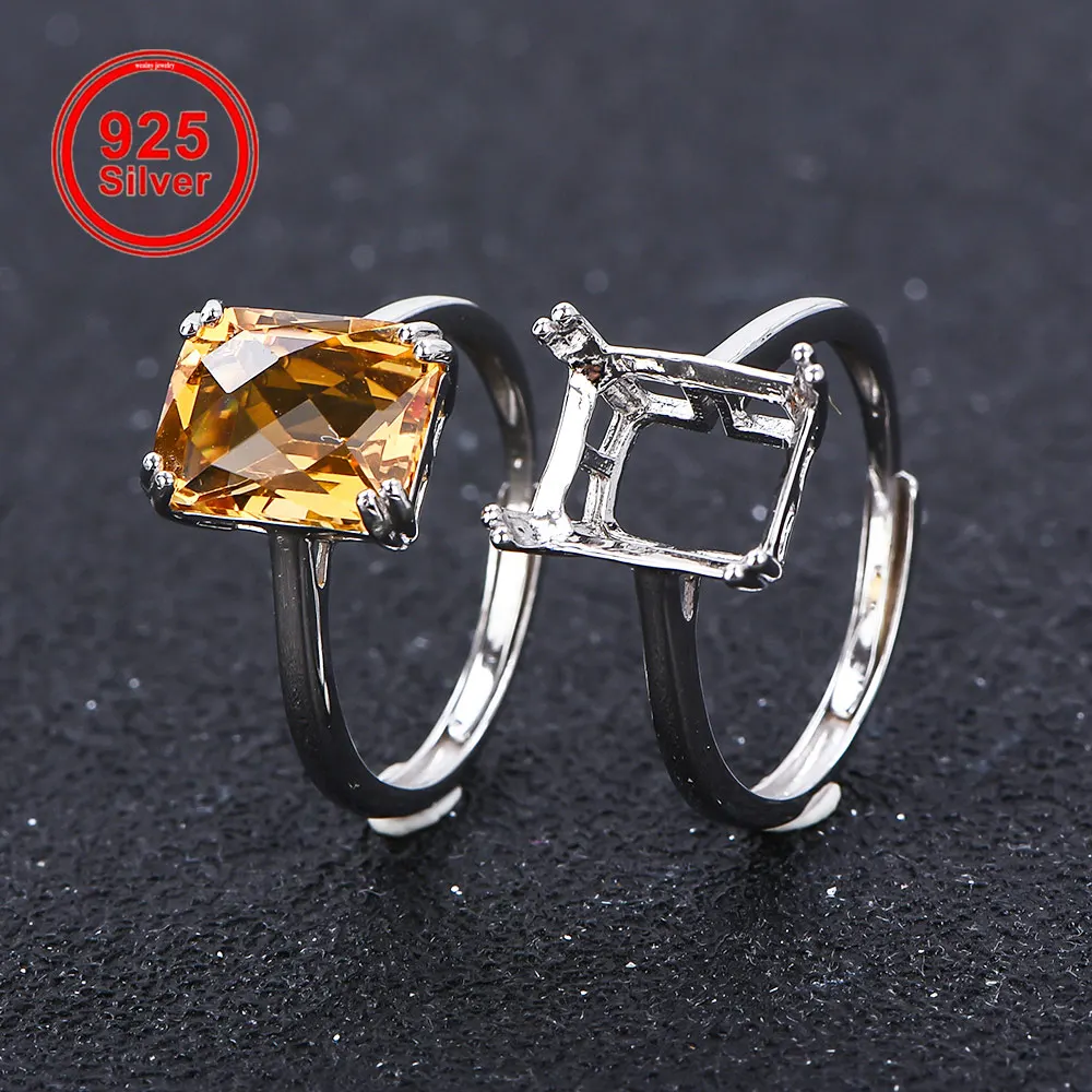 S925 Sterling Silver Rectangle Ring Mount Blank, Adjustable Open Ring Setting, Multi Sizes for DIY Jewelry Supplies