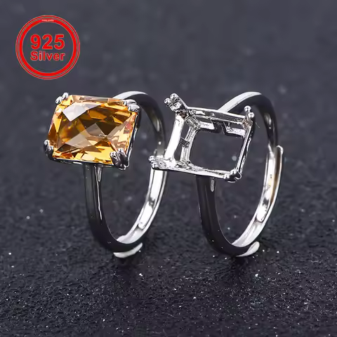 S925 Sterling Silver Rectangle Ring Mount Blank, Adjustable Open Ring Setting, Multi Sizes for DIY Jewelry Supplies