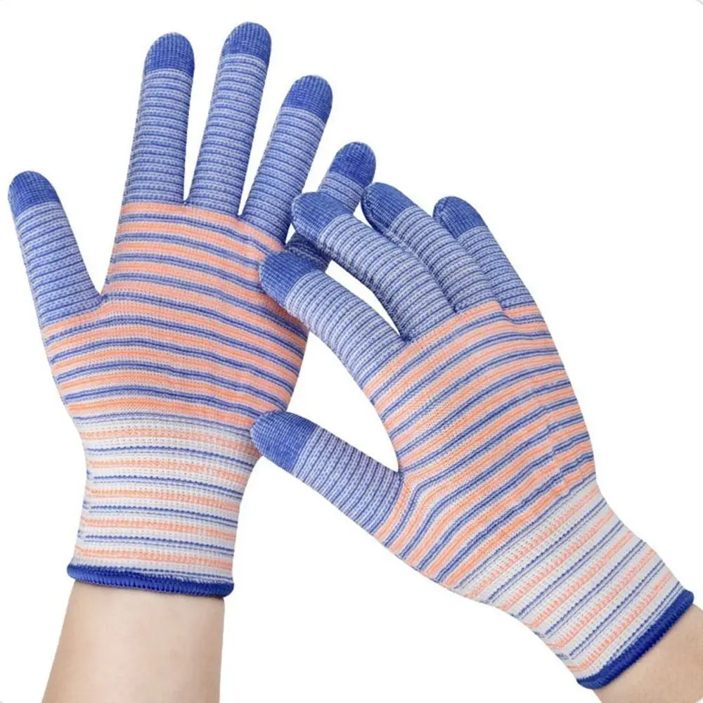 

1 Pair Thorn Proof Nylon Work Gloves Breathable Non-slip Industrial Gloves Striped Anti-Static Women