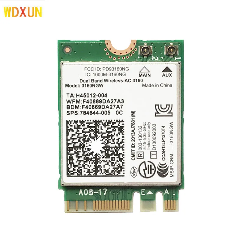 

Wireless-AC 3160 3160 МВт AC3160 3160AC беспроводная двухдиапазонная карта Wi-Fi 802.11AC Bluetooth 4.0 ngff