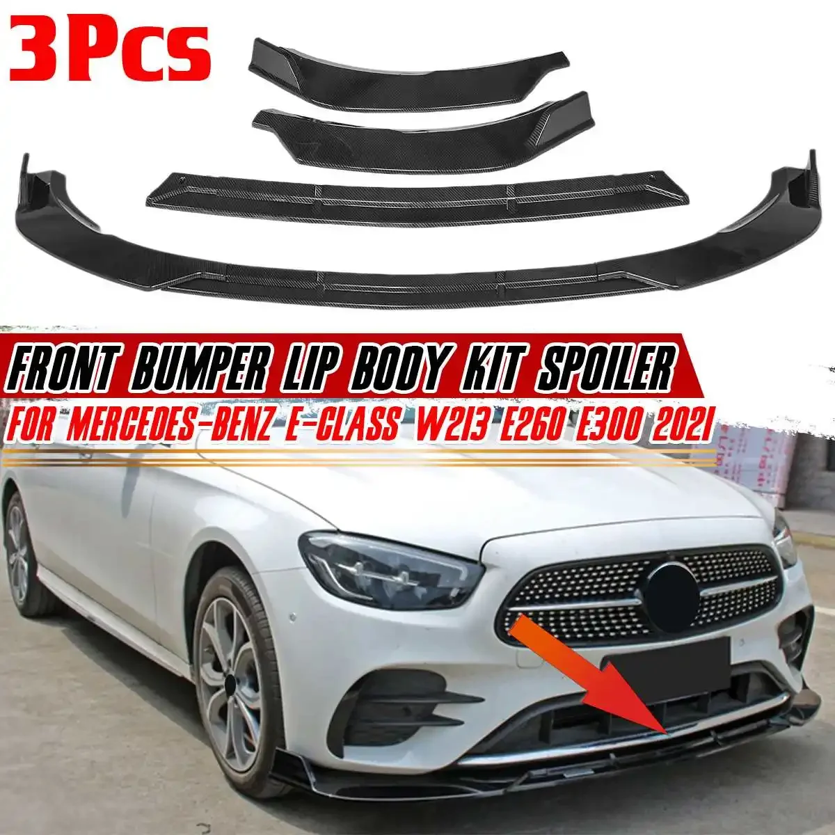 

W213 Bumper Lip ABS Car Front Bumper Lip Deflector Diffuser Guard For Mercedes For Benz W213 E Class E260 E300 2021 Body Kit