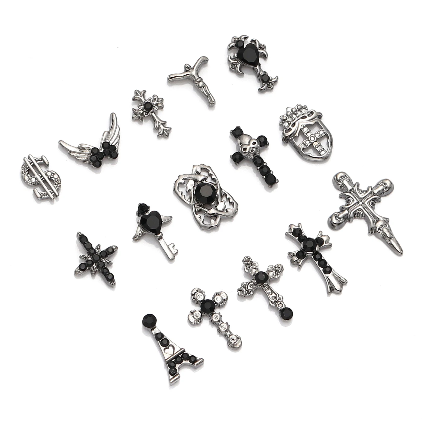 10pcs/Pack of Luxury Dark Cross Nail Art Jewelry DIY Shiny Zircon Diamond Rhinestone Charm For Diamond Nail Accessories Supplies