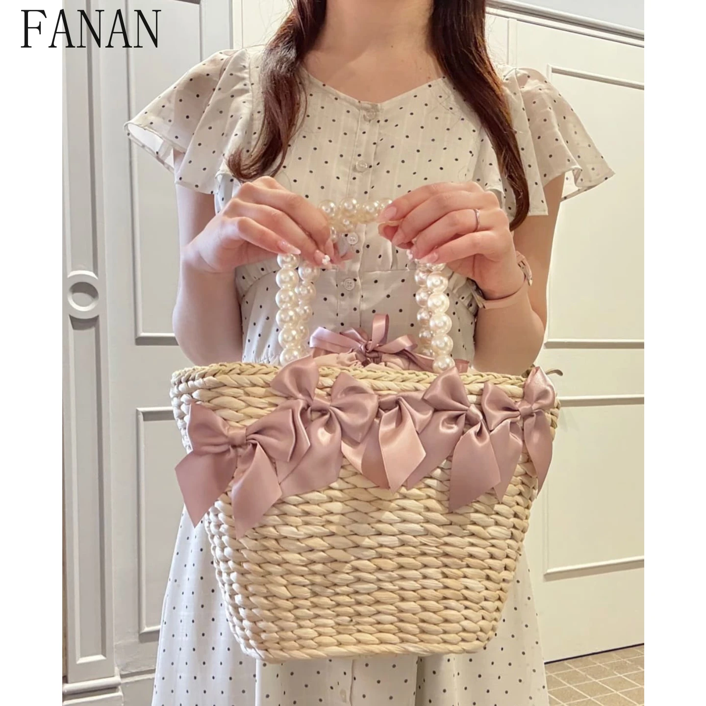 

Hand Bags for Women Japanese Style Women's Handbags Multi-color Bowhand Woven Hand-held Camping Vacation Top-Handle Bag