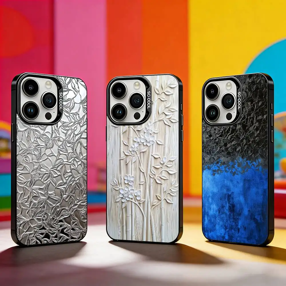 

3D texture Phone Case For iPhone 17,16,15,14,13,12,11 Plus,Pro Max,XS,Colored silver phone case