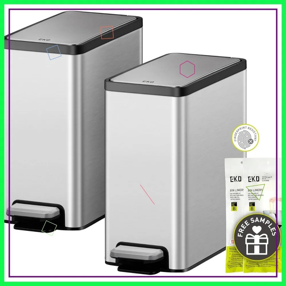 

Slim Stainless Steel Step Trash Can with Lid, Removable Inner Bucket, 6L Capacity, 2-Pack for Bathroom and Kitchen