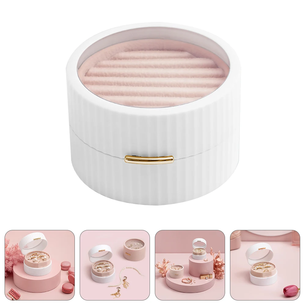 

Jewelry Storage Box Earring Case Dust-proof Container Necklace Holder White Travel