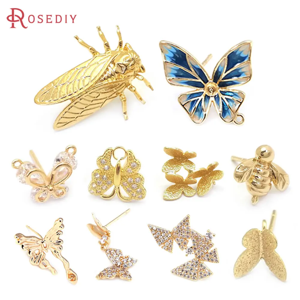 

18K Gold Color Brass Insect Butterfly Bee Stud Earrings High Quality Diy Jewelry Making Supplies Earrings Accessories for Women