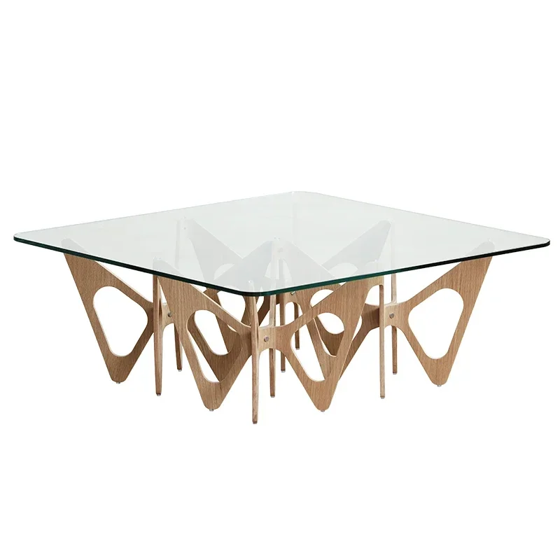 

X0 Nordic Italian minimalist tempered glass living room square coffee table oak black