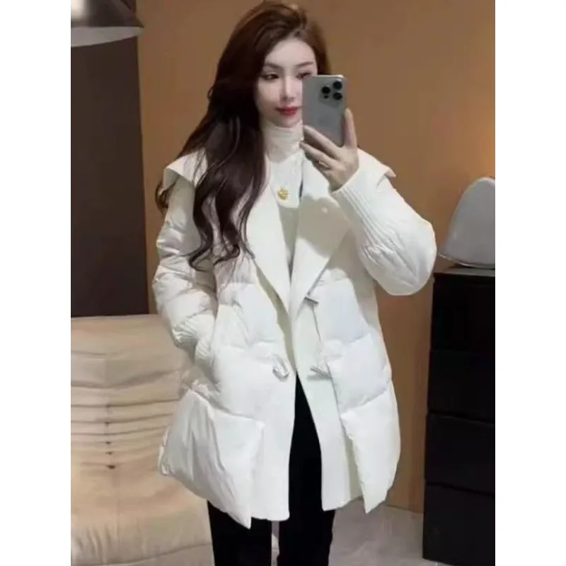 Autumn Winter New Loose Slimming Thickened Down Cotton-padded Jacket Mid-length Large-sized Knitted Lapel Cotton-padded Jacket