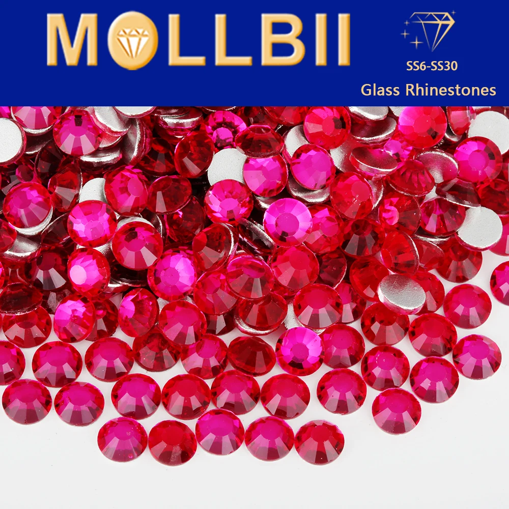 

MollBii SS3-SS30 Peach Red Non HotFix Rhinestone Flatback Glass Crystal Glitter Strass DIY Nail Decorations Стразы 네일파츠 1440pcs