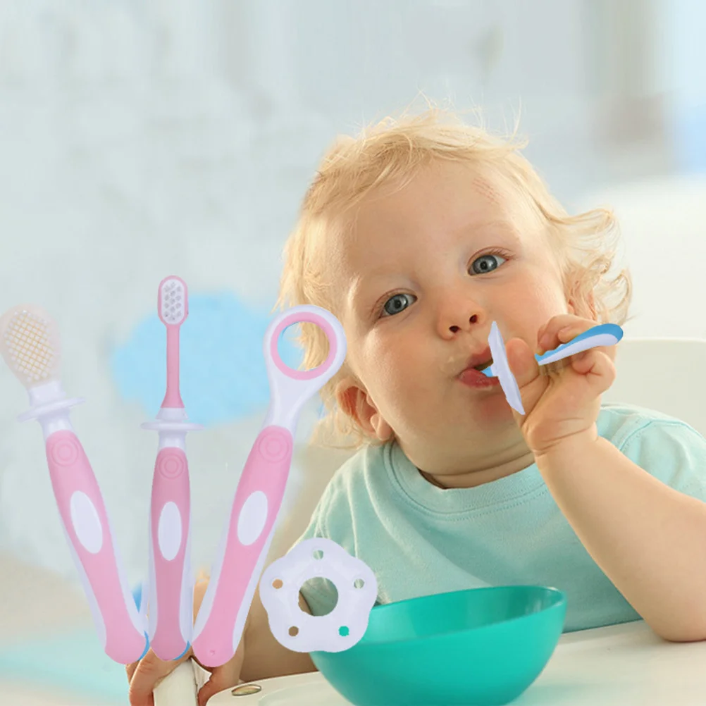 

Pink Baby Toothbrush Infant Oral Care Kit Soft Silicone Training Brush Child Toothbrush Tongue Cleaner for Baby Teeth