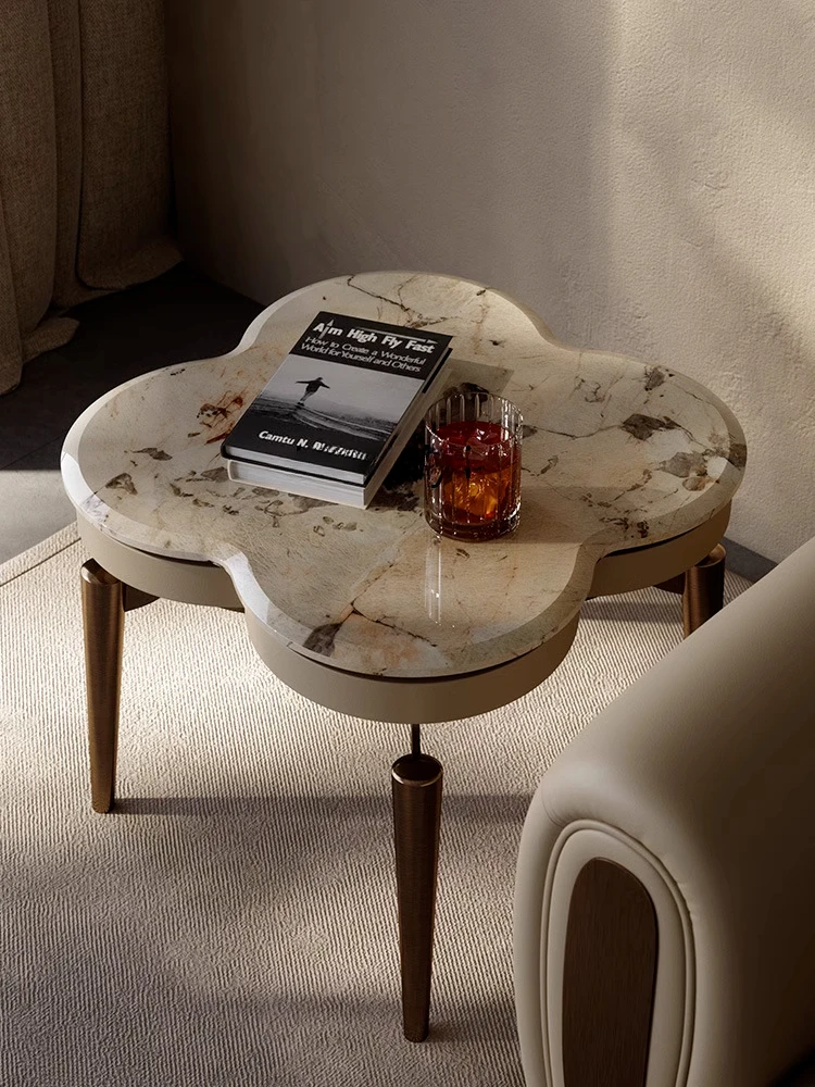 Natural Marble Clover Side Table Corner Table round and Square Designed by a Maestro Light Luxury Stone living room furniture