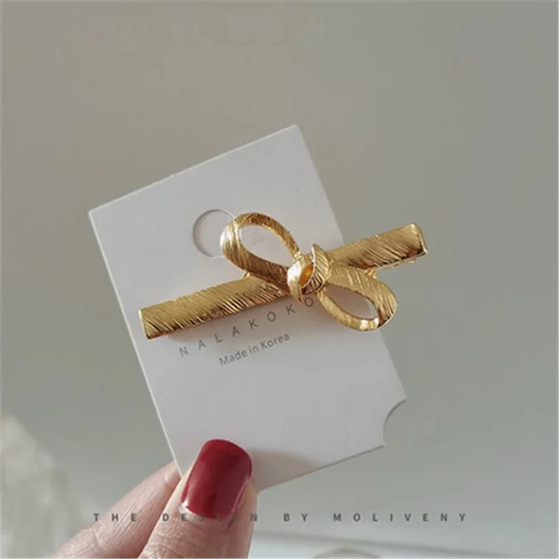 Metal Hair Clips Gold Color Geometric Bow Cross Side Pins Sweet Cute Hair Accessories Metallic Barrettes Girls Women