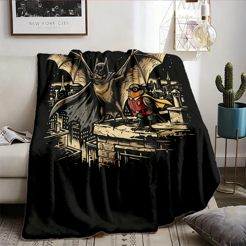 Bat And Robin T, Flannel Blanket, Vintage Comic Style Superhero Flannel Throw, Bird Lover Fan Art