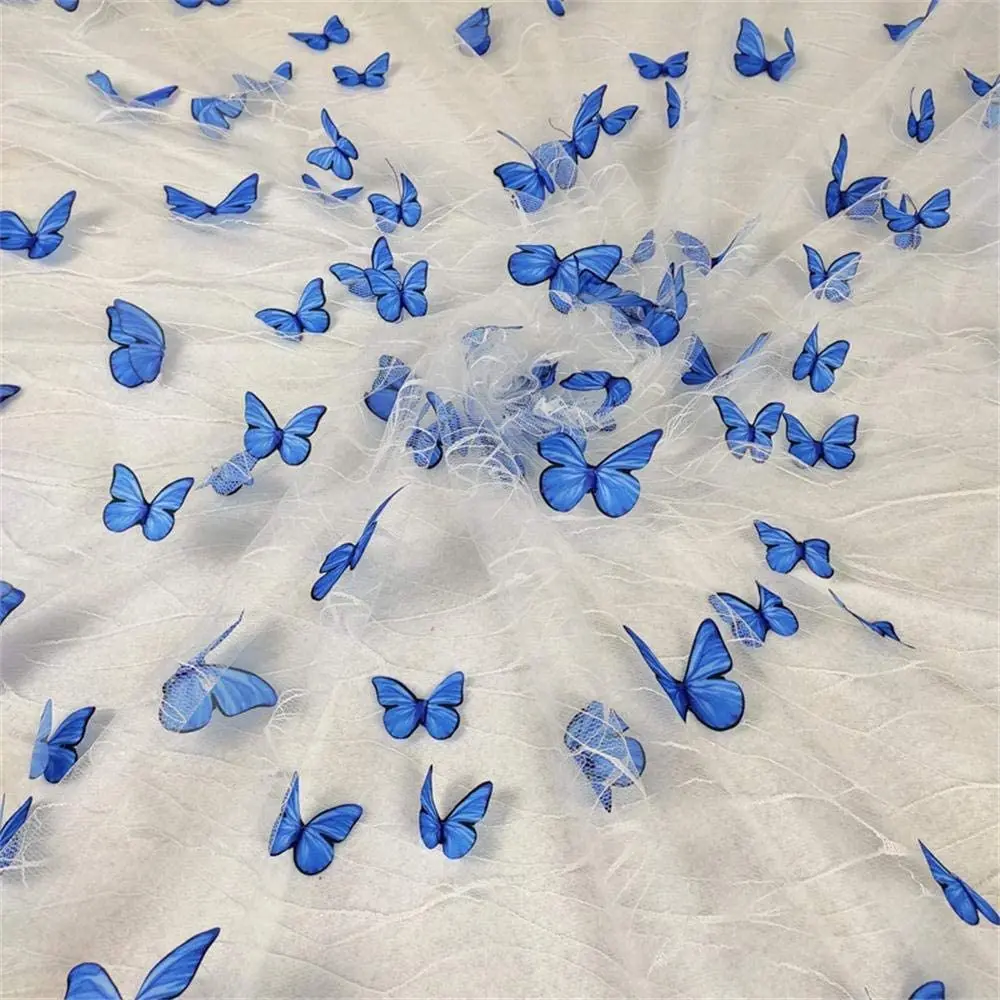 1 Yard 3D Vivid Butterflies Mesh Lace Fabric French Tulle for DIY Wedding Dress Costume Accessories Bridal 130CM Wide