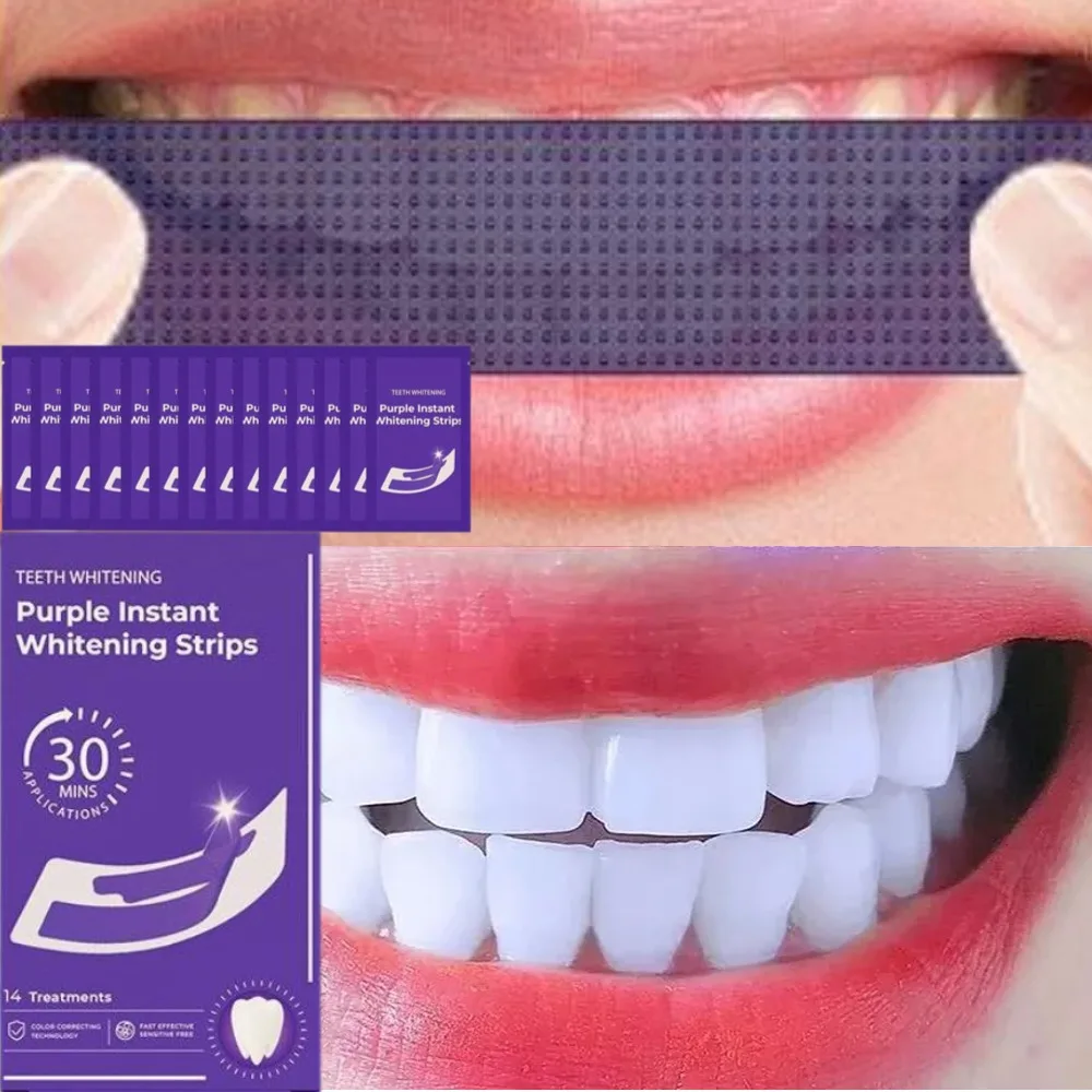 42Pairs V34 Purple Tooth Colour Corrector Purple Teeth Whitening Purple Strips Tooth Brightening Sticker Teeth Whitening Product