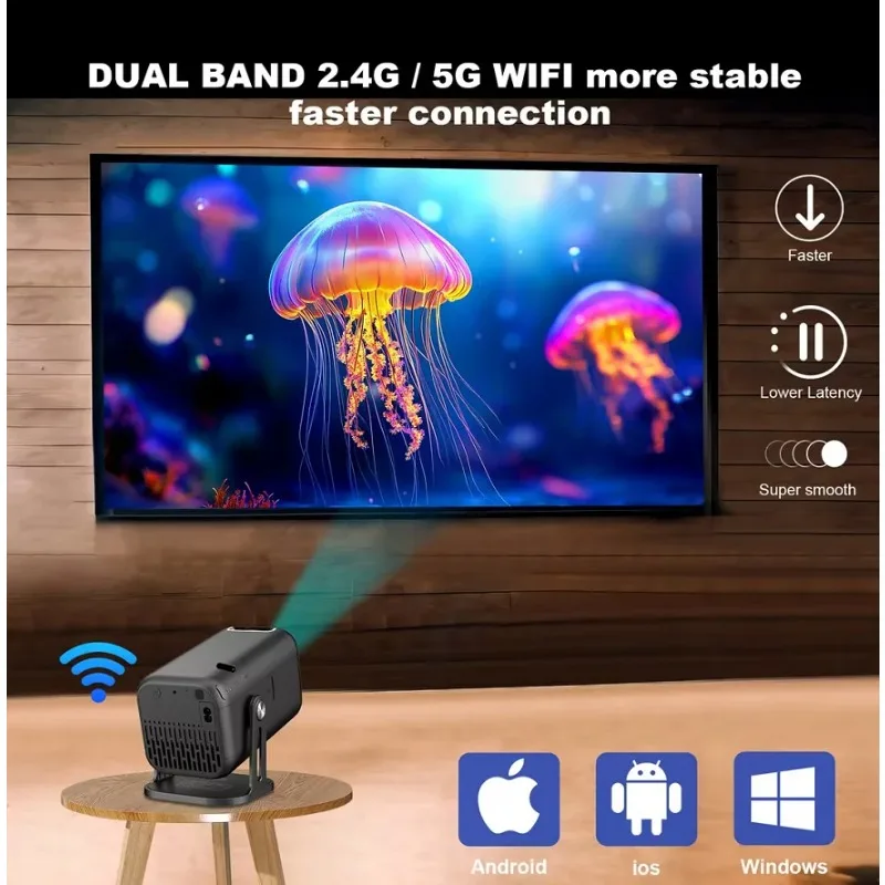 جهاز عرض 4K صغير محمول بسعر خاص لعام 2025 يعمل بنظام أندرويد 13 مسرح منزلي ذكي 5G دليل مدمج 300 ANSI Lumen #5