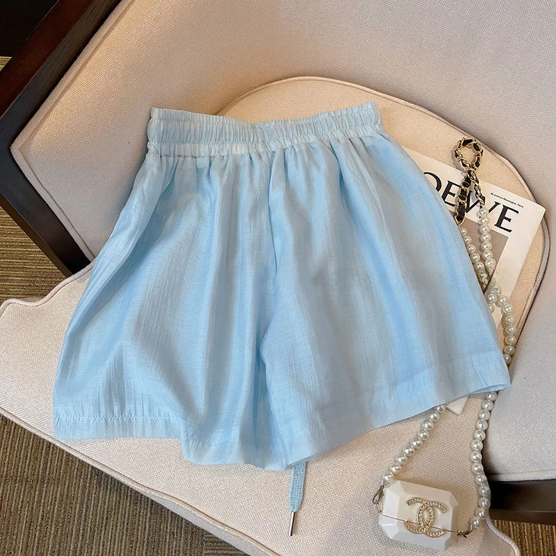 Rebellious Sweet Blue Short Pants Women's Summer 2026 New Candy Color Loose Casual Sports Straight Leg Wide Leg Pants