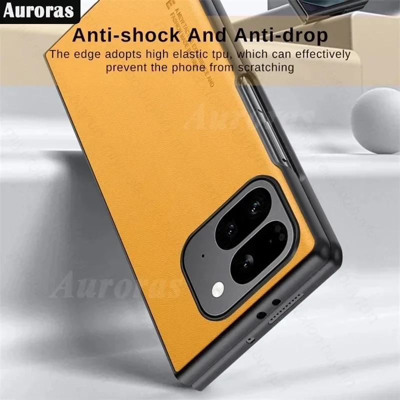 Luxury PU Leather Case For Google Pixel9 Pro Fold Back Cover Matte TPU Silicone Shockproof Protection Phone Case Coque