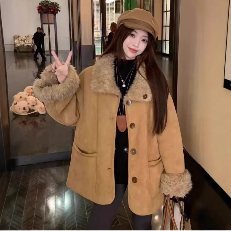 

Winter Double-sided Coat Women Jacket Retro Temperament Fur One-piece Coat Unique Fashionable New High-end Women Top