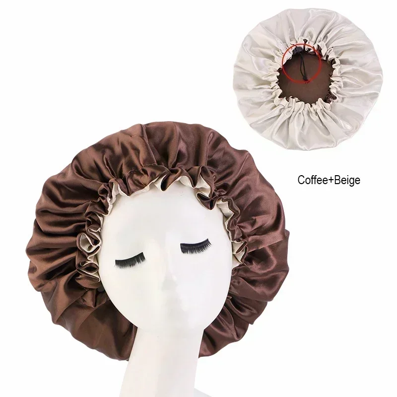 

Reversible Satin Hair Caps For Sleeping Women Bonnets Double Layer Adjust Headwear Cover Hat For Curly Hair Styling Accessories