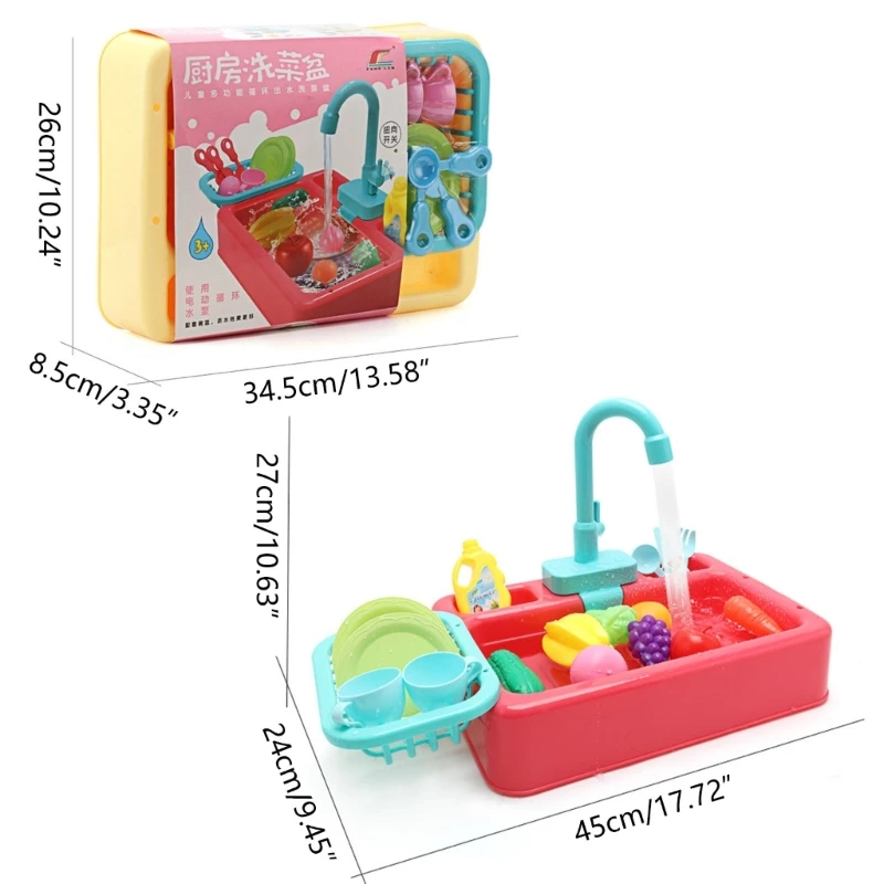 Montessori Kitchen Toy Sink Toy, Playing House Role-Playing Toy, Máquina lavar louça com água corrente, Lava-louças