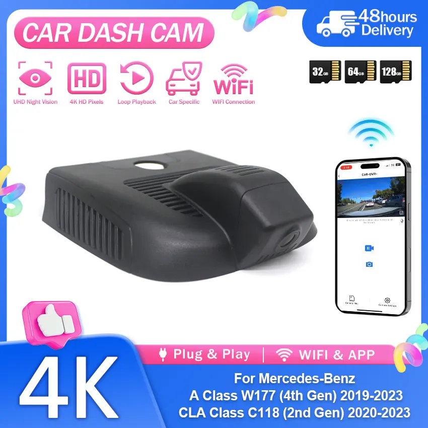 HD 4K Car Dash Cam For Mercedes-Benz A Class W177 (4th Gen) 2019-2023 / CLA Class C118 (2nd Gen) 2020-2023 Night Version
